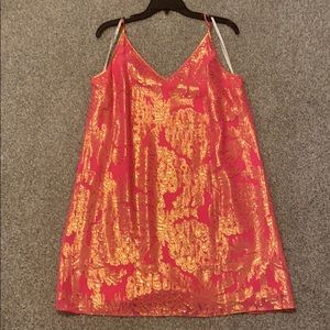 Lilly Pulitzer silk gold foiled dress size L